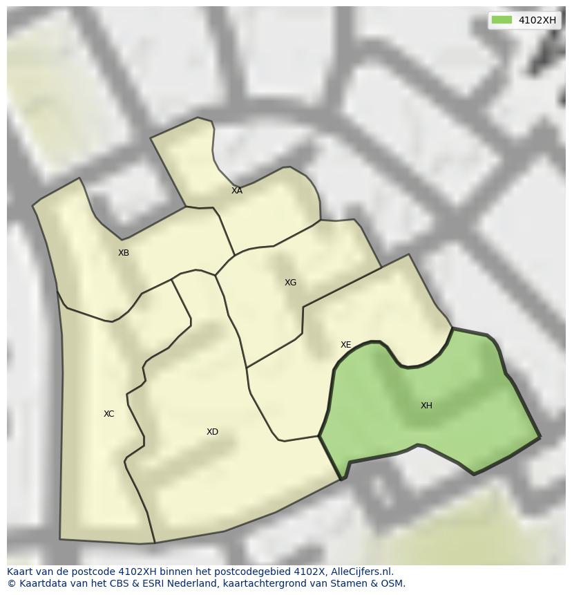 Afbeelding van het postcodegebied 4102 XH op de kaart.