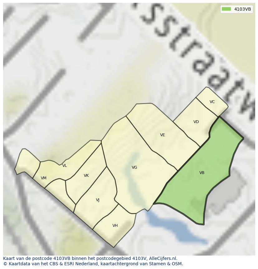 Afbeelding van het postcodegebied 4103 VB op de kaart.