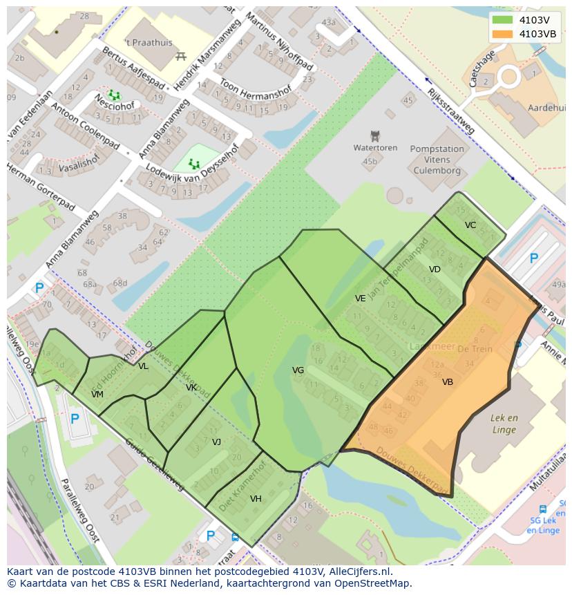 Afbeelding van het postcodegebied 4103 VB op de kaart.