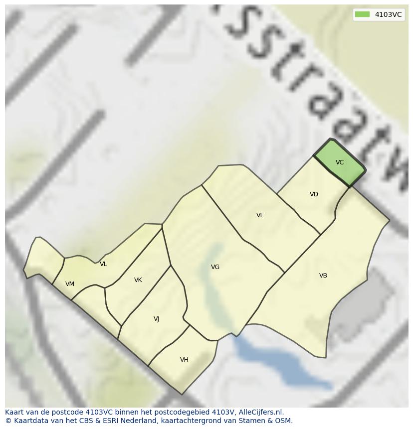 Afbeelding van het postcodegebied 4103 VC op de kaart.