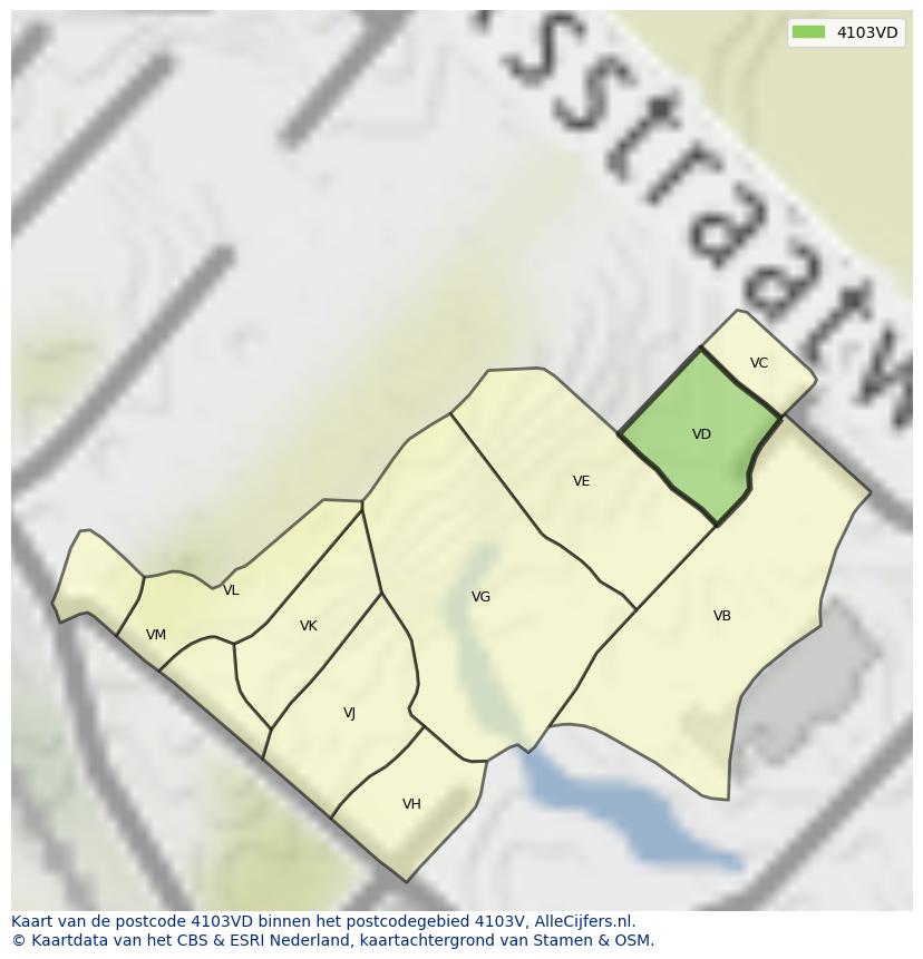 Afbeelding van het postcodegebied 4103 VD op de kaart.