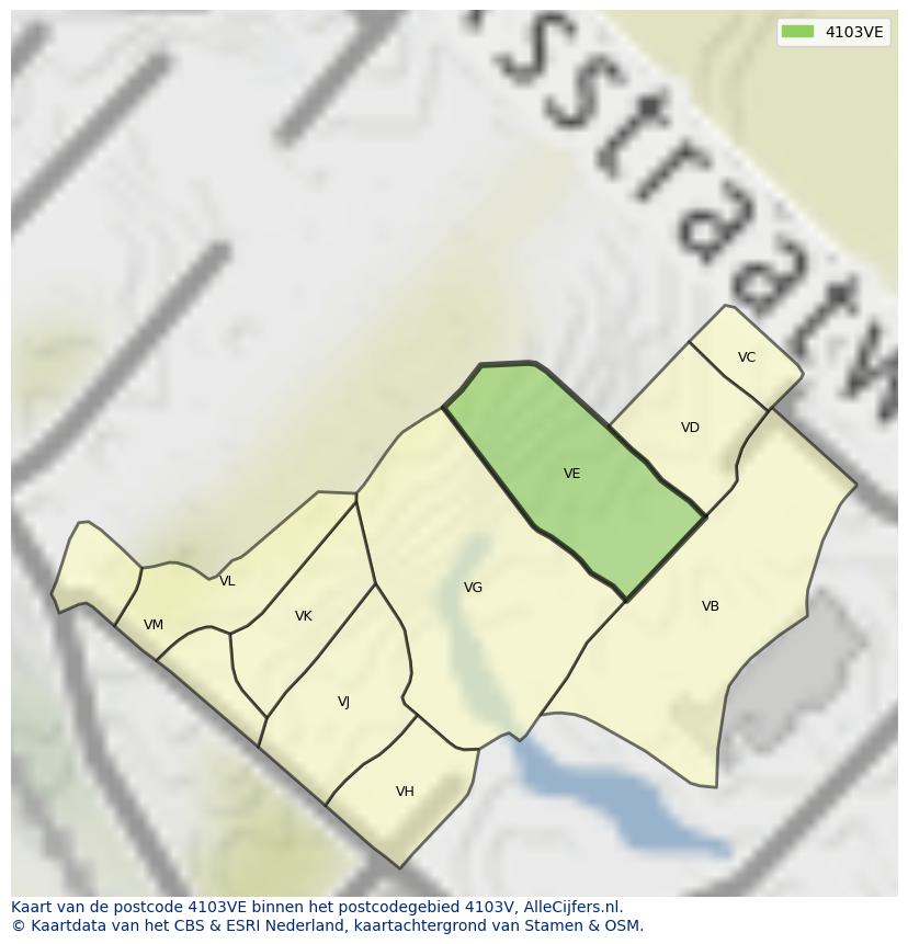 Afbeelding van het postcodegebied 4103 VE op de kaart.
