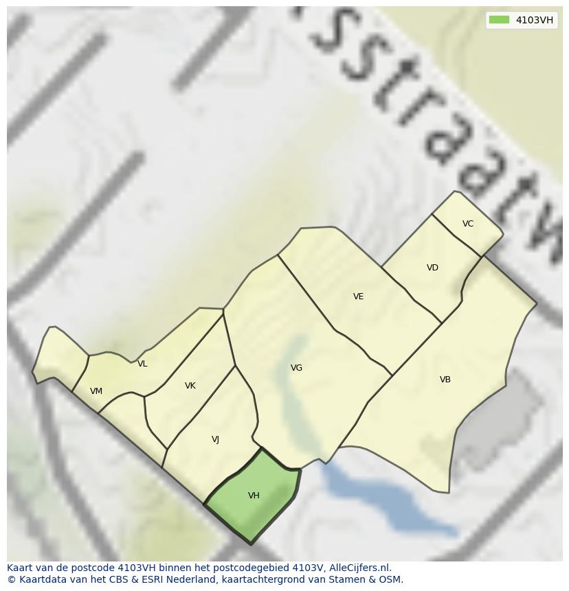 Afbeelding van het postcodegebied 4103 VH op de kaart.
