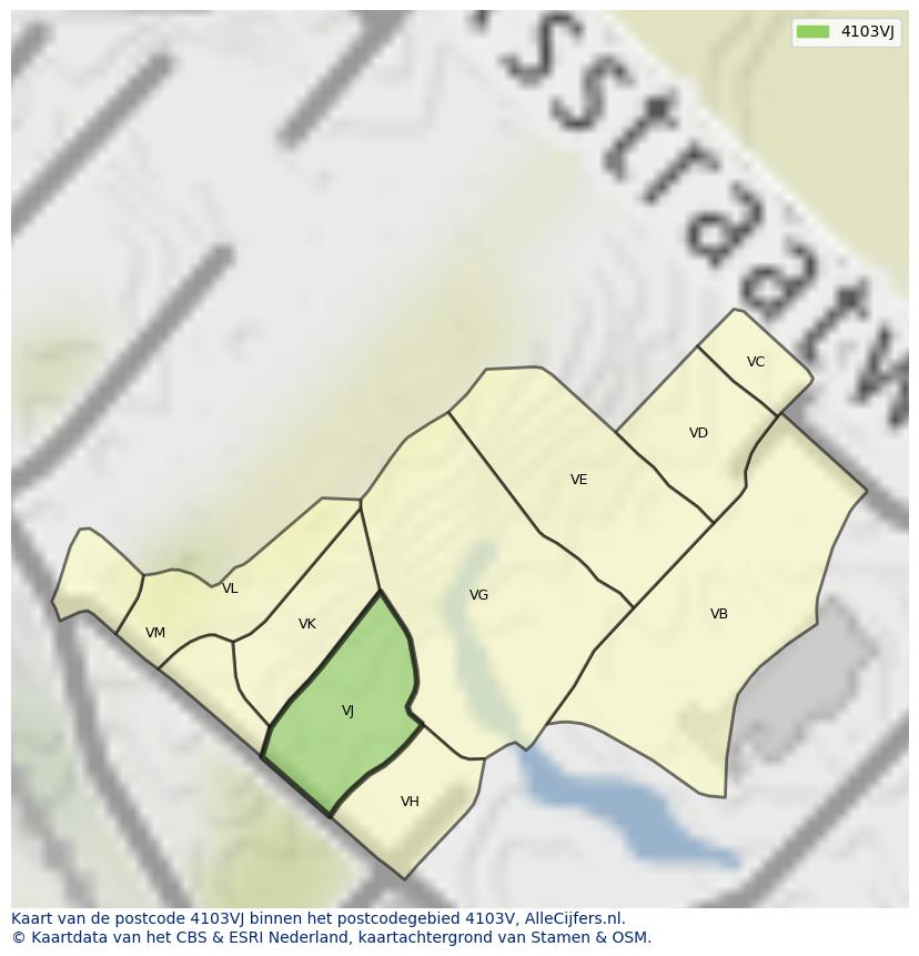 Afbeelding van het postcodegebied 4103 VJ op de kaart.
