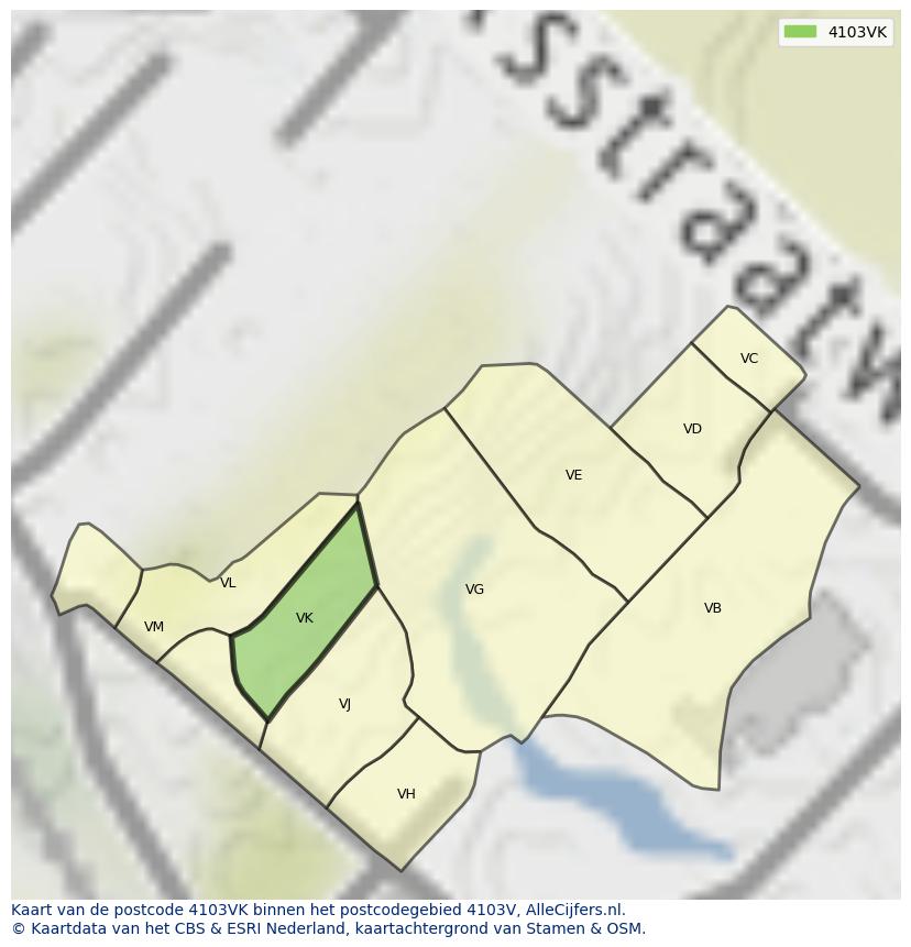 Afbeelding van het postcodegebied 4103 VK op de kaart.