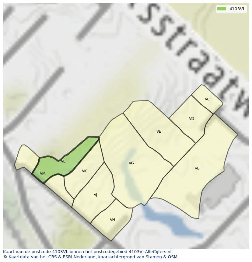 Afbeelding van het postcodegebied 4103 VL op de kaart.
