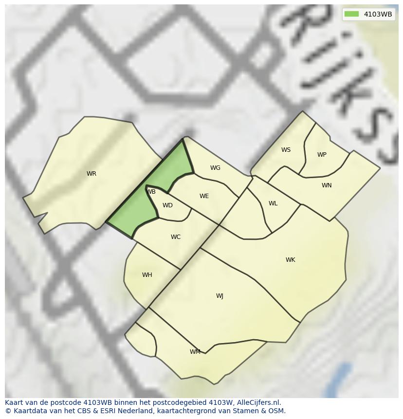 Afbeelding van het postcodegebied 4103 WB op de kaart.