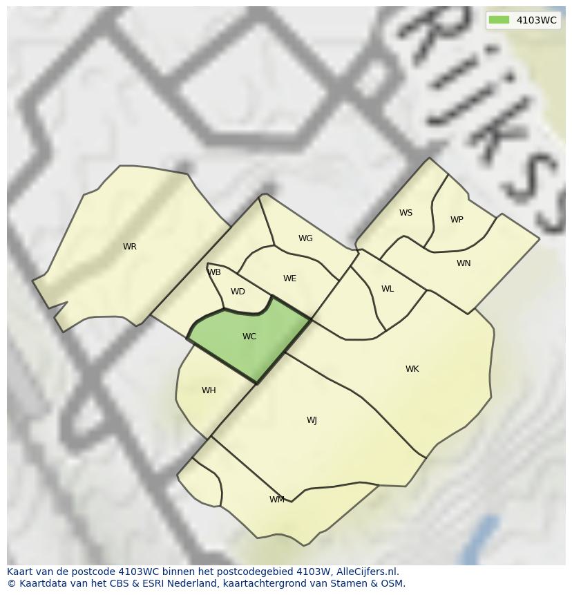 Afbeelding van het postcodegebied 4103 WC op de kaart.