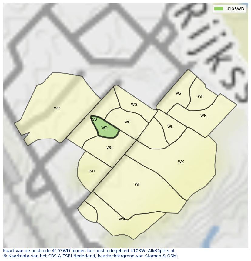 Afbeelding van het postcodegebied 4103 WD op de kaart.