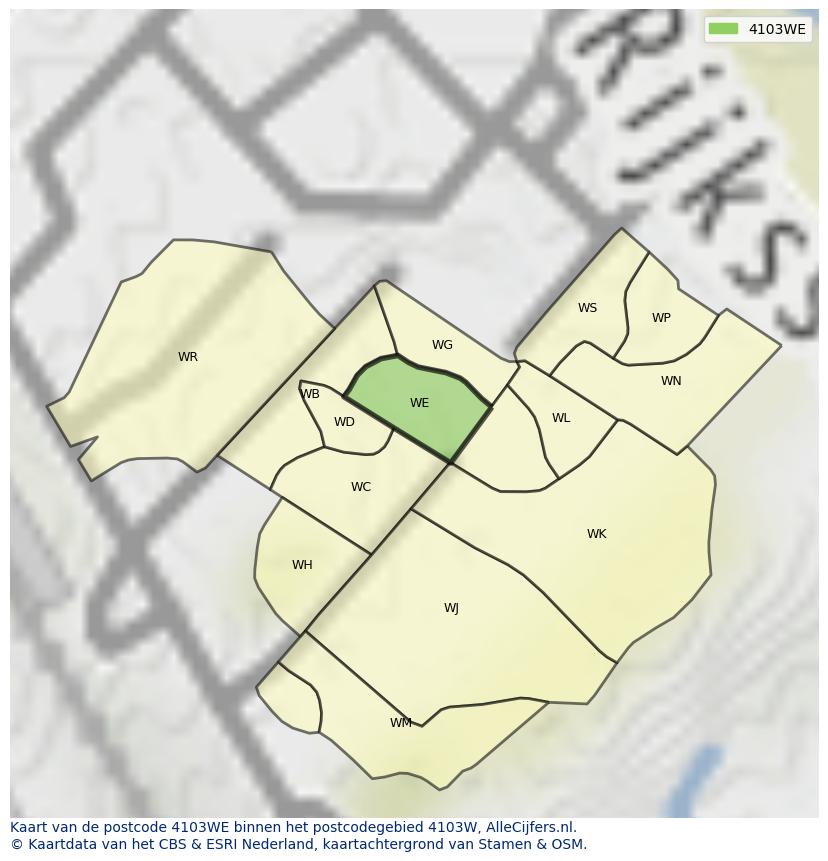Afbeelding van het postcodegebied 4103 WE op de kaart.
