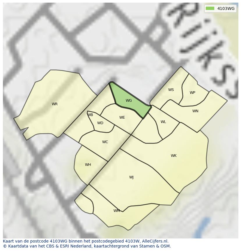 Afbeelding van het postcodegebied 4103 WG op de kaart.