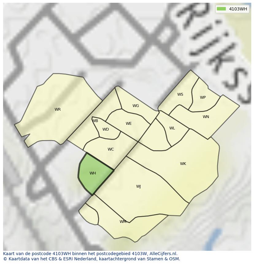 Afbeelding van het postcodegebied 4103 WH op de kaart.
