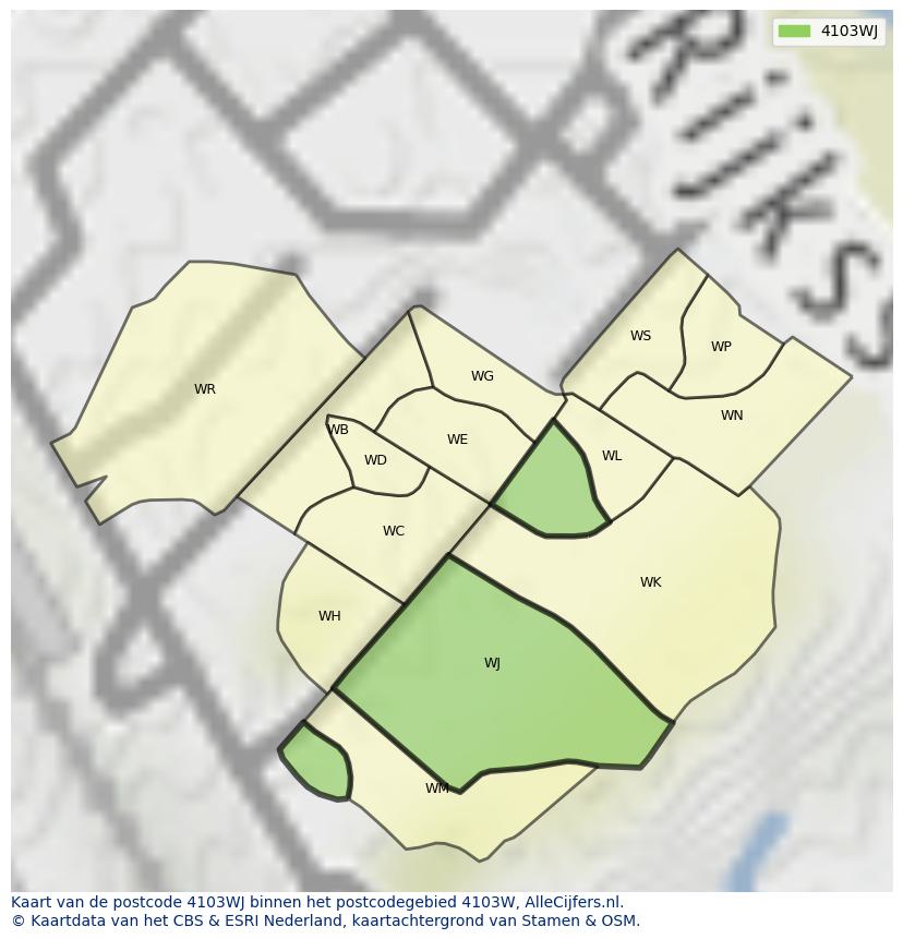 Afbeelding van het postcodegebied 4103 WJ op de kaart.