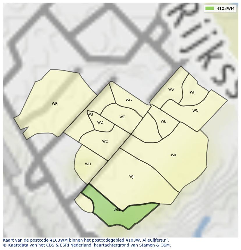 Afbeelding van het postcodegebied 4103 WM op de kaart.