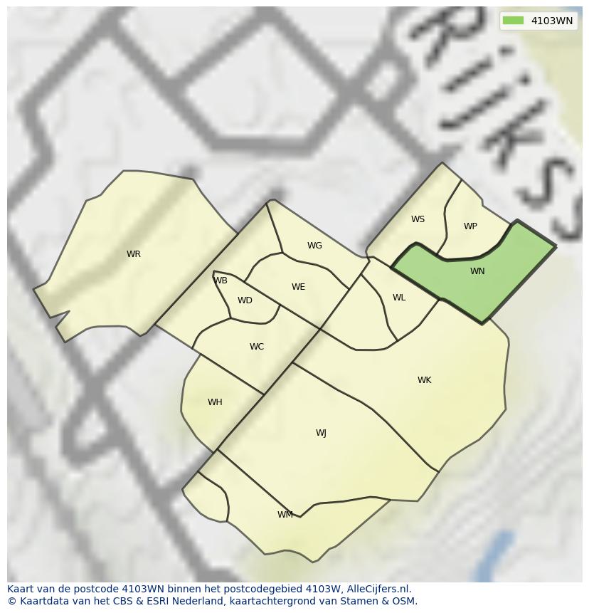 Afbeelding van het postcodegebied 4103 WN op de kaart.