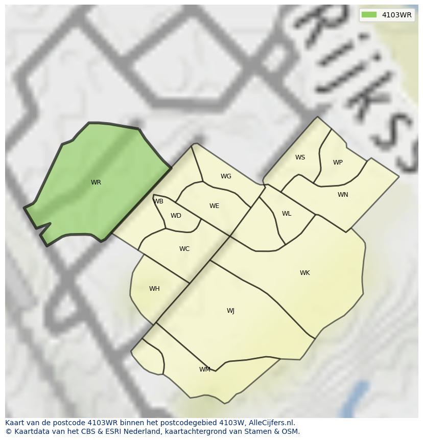 Afbeelding van het postcodegebied 4103 WR op de kaart.
