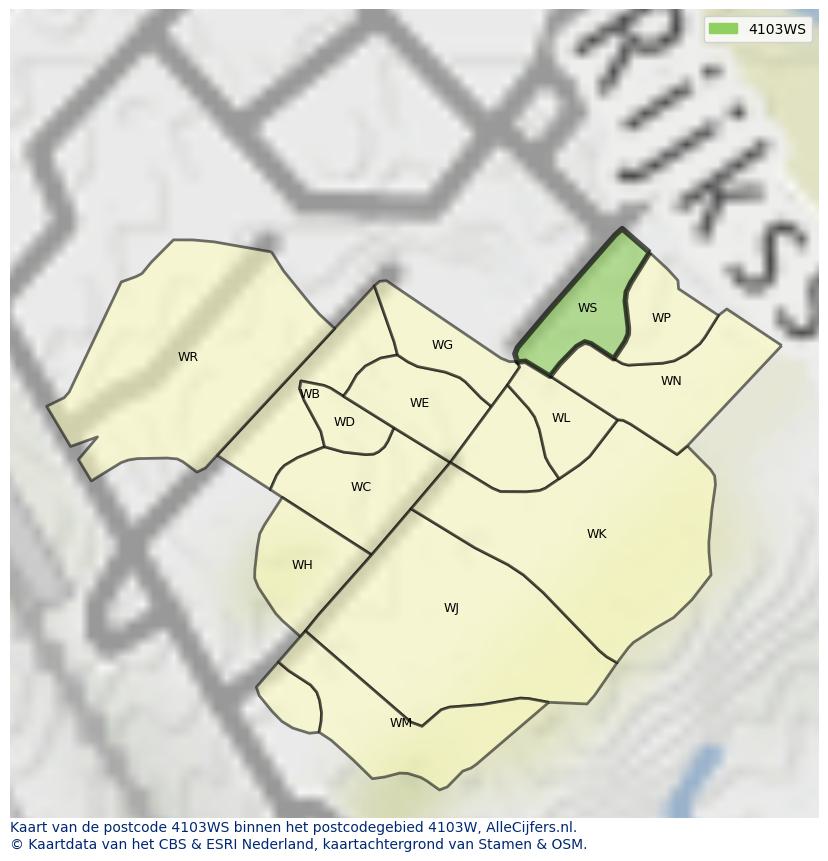 Afbeelding van het postcodegebied 4103 WS op de kaart.