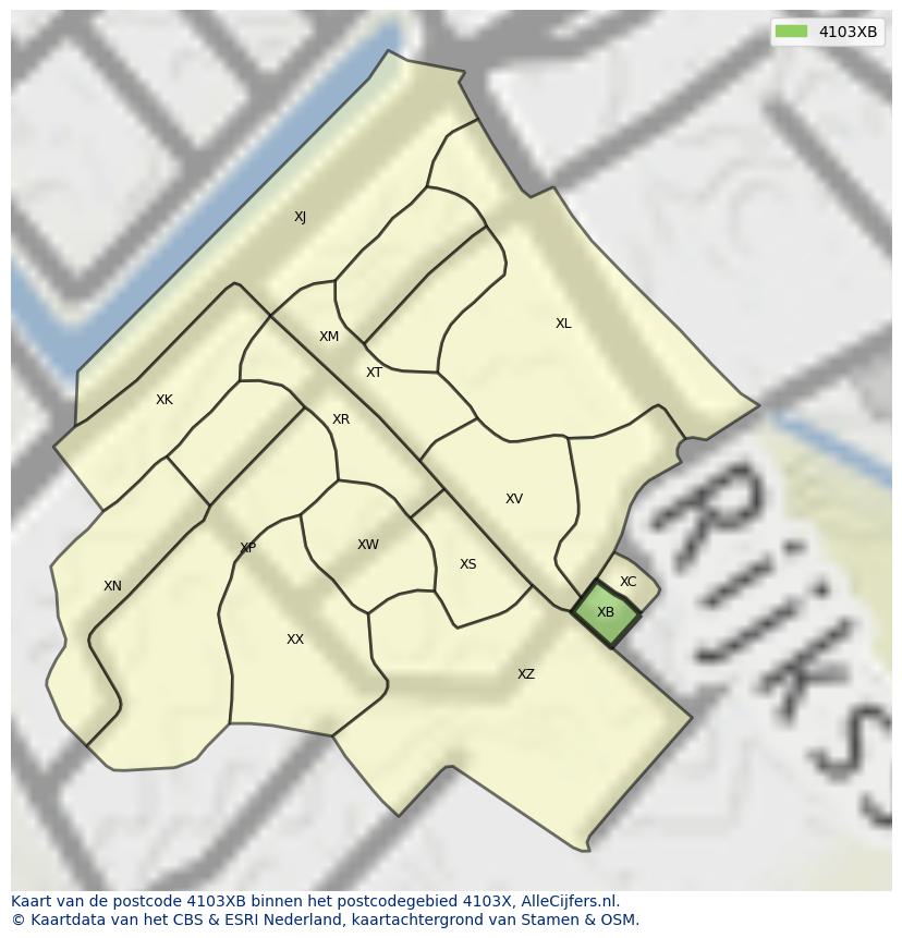 Afbeelding van het postcodegebied 4103 XB op de kaart.