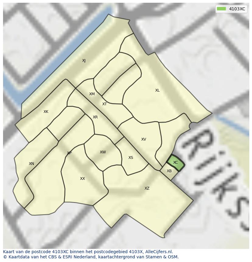 Afbeelding van het postcodegebied 4103 XC op de kaart.