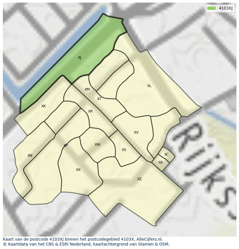 Afbeelding van het postcodegebied 4103 XJ op de kaart.