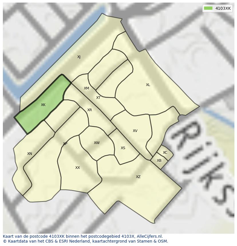 Afbeelding van het postcodegebied 4103 XK op de kaart.