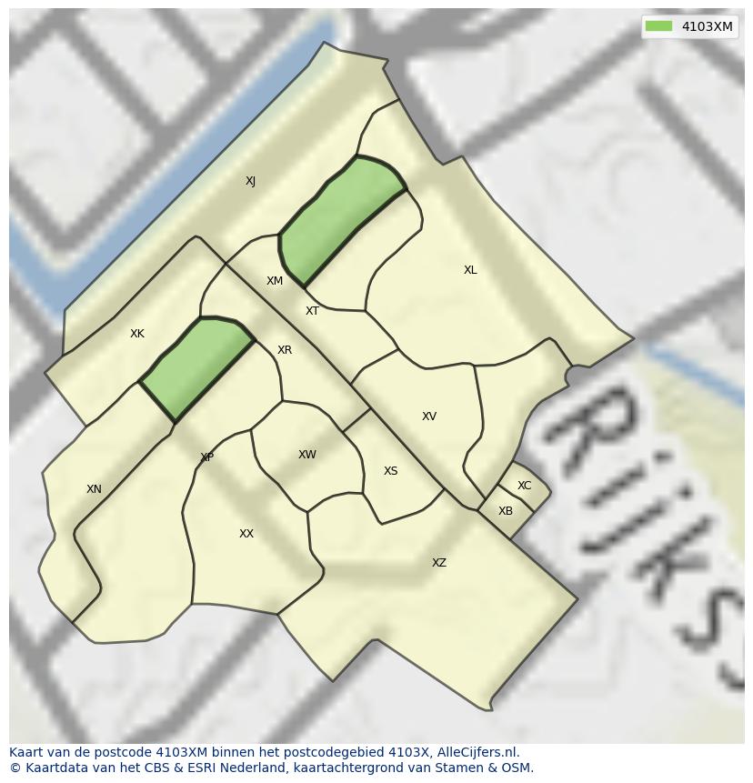 Afbeelding van het postcodegebied 4103 XM op de kaart.