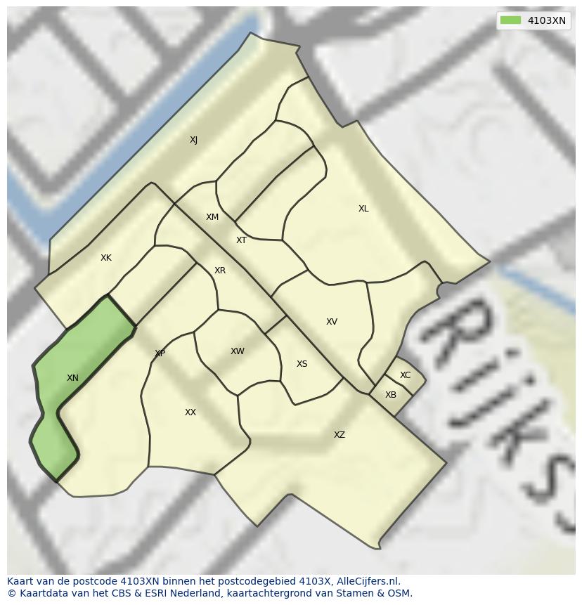 Afbeelding van het postcodegebied 4103 XN op de kaart.