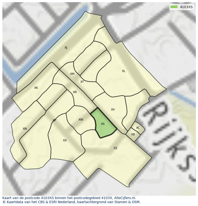 Afbeelding van het postcodegebied 4103 XS op de kaart.