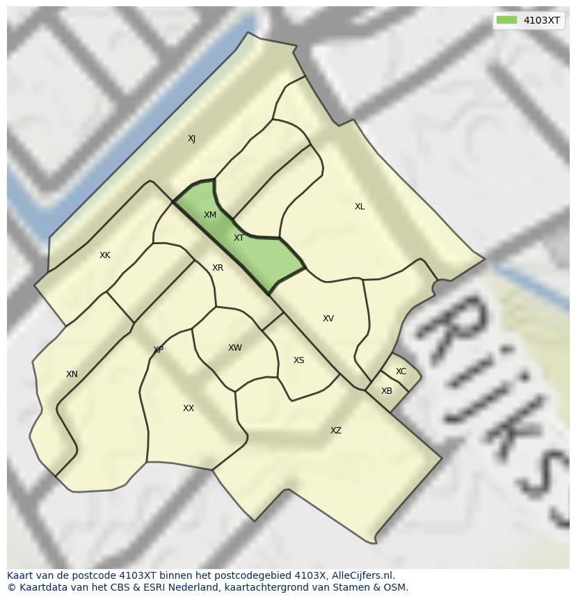 Afbeelding van het postcodegebied 4103 XT op de kaart.