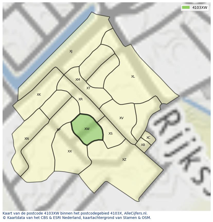 Afbeelding van het postcodegebied 4103 XW op de kaart.
