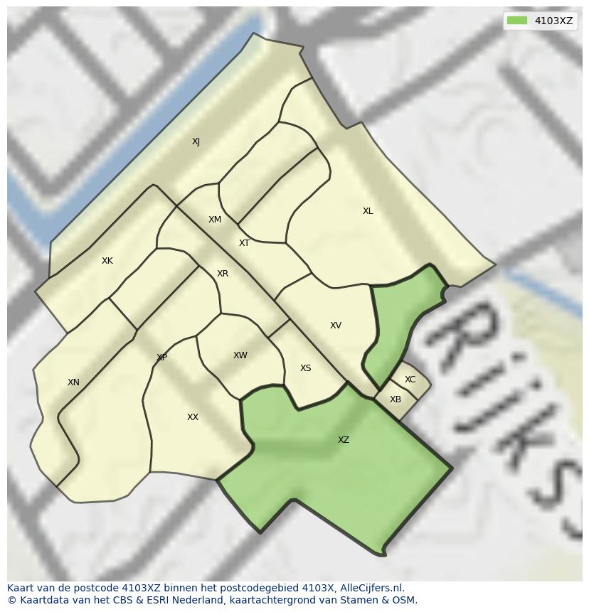 Afbeelding van het postcodegebied 4103 XZ op de kaart.