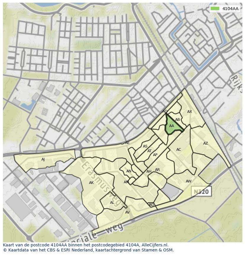 Afbeelding van het postcodegebied 4104 AA op de kaart.