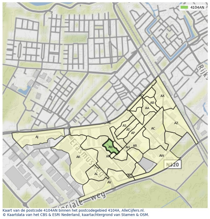 Afbeelding van het postcodegebied 4104 AN op de kaart.