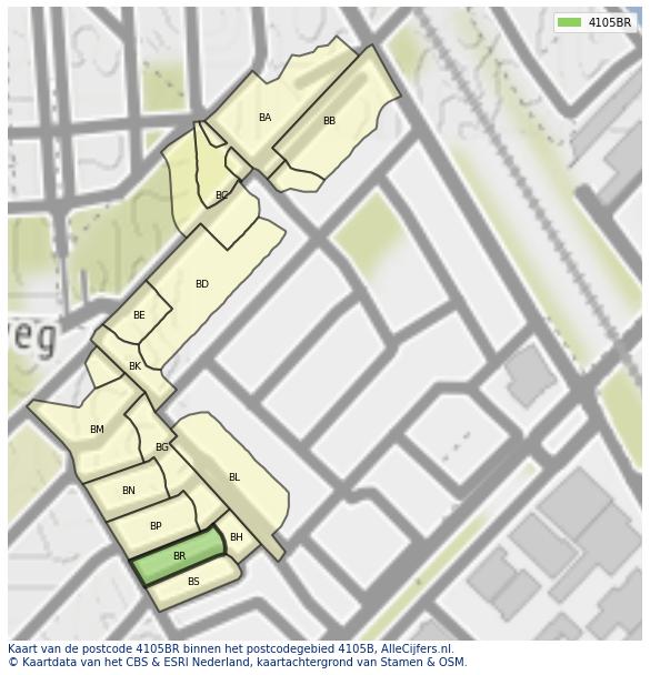 Afbeelding van het postcodegebied 4105 BR op de kaart.