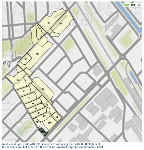 Afbeelding van het postcodegebied 4105 BX op de kaart.
