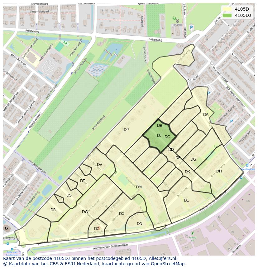 Afbeelding van het postcodegebied 4105 DJ op de kaart.