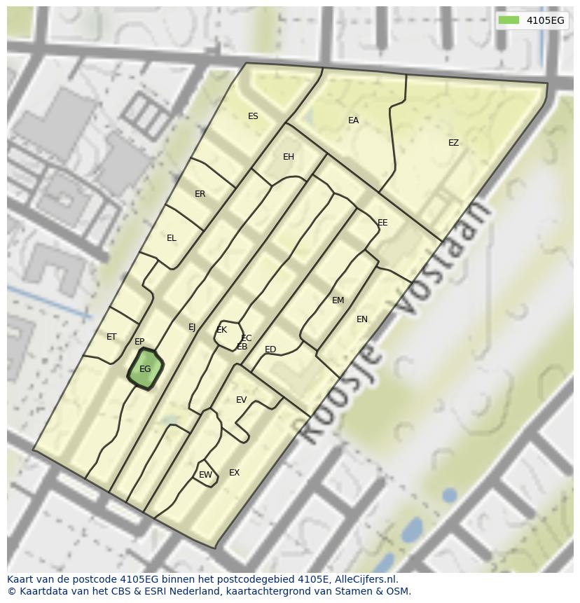 Afbeelding van het postcodegebied 4105 EG op de kaart.