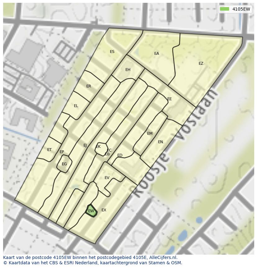 Afbeelding van het postcodegebied 4105 EW op de kaart.