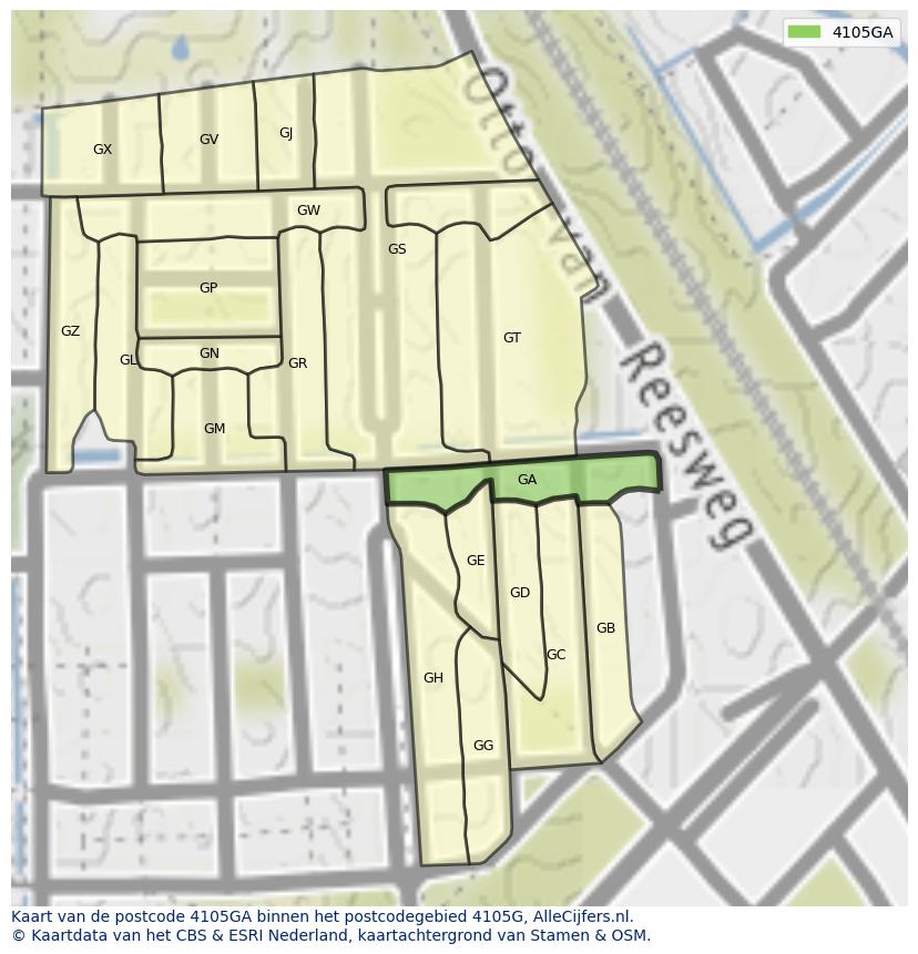 Afbeelding van het postcodegebied 4105 GA op de kaart.
