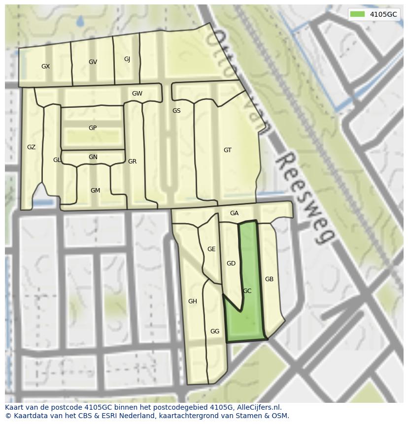 Afbeelding van het postcodegebied 4105 GC op de kaart.