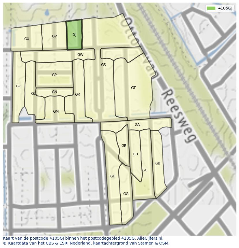 Afbeelding van het postcodegebied 4105 GJ op de kaart.