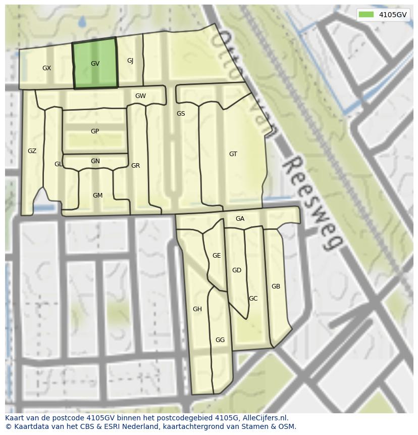 Afbeelding van het postcodegebied 4105 GV op de kaart.
