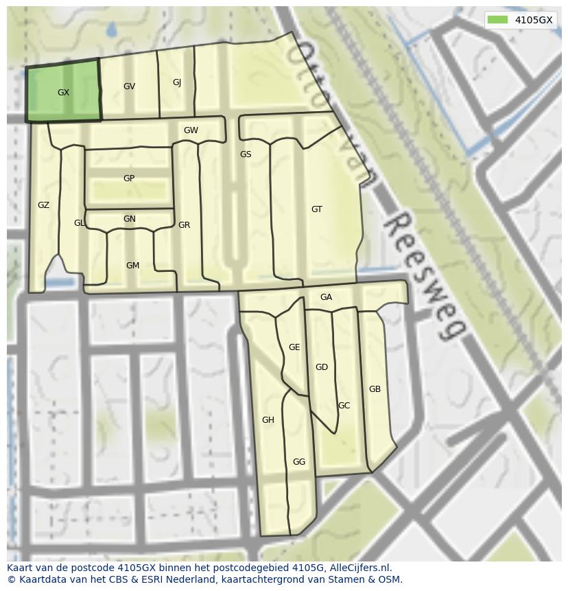 Afbeelding van het postcodegebied 4105 GX op de kaart.