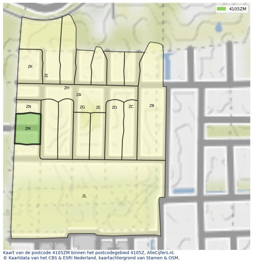 Afbeelding van het postcodegebied 4105 ZM op de kaart.