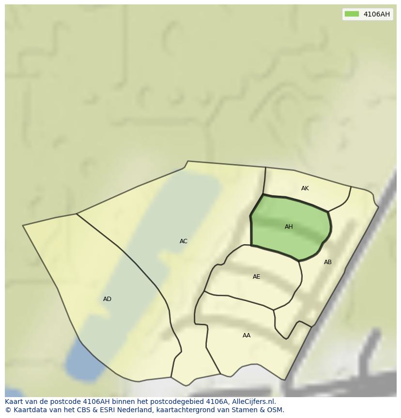 Afbeelding van het postcodegebied 4106 AH op de kaart.