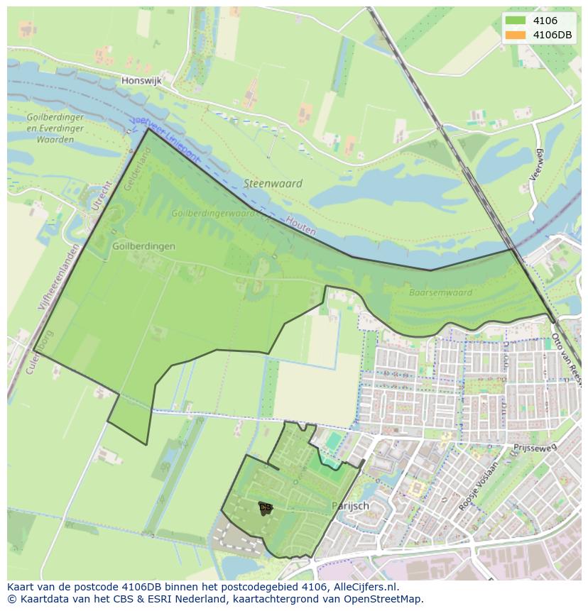 Afbeelding van het postcodegebied 4106 DB op de kaart.