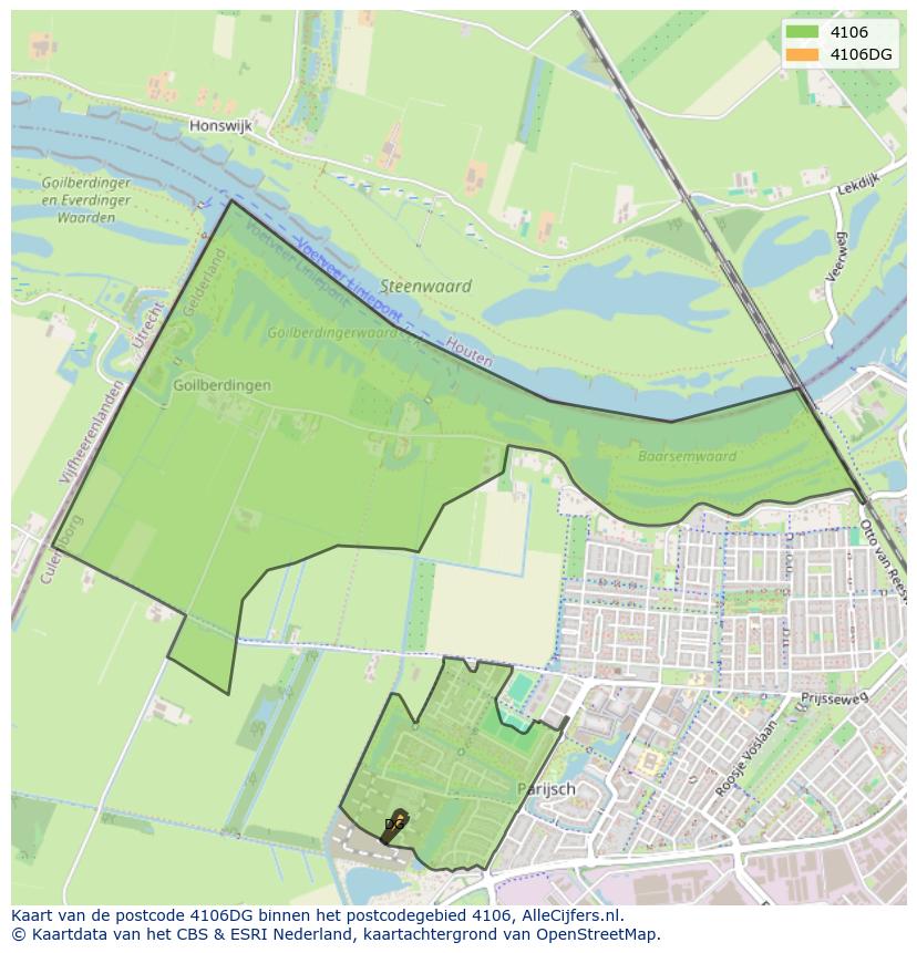 Afbeelding van het postcodegebied 4106 DG op de kaart.