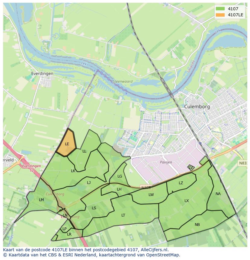 Afbeelding van het postcodegebied 4107 LE op de kaart.
