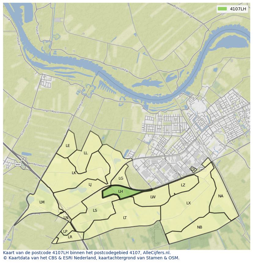 Afbeelding van het postcodegebied 4107 LH op de kaart.