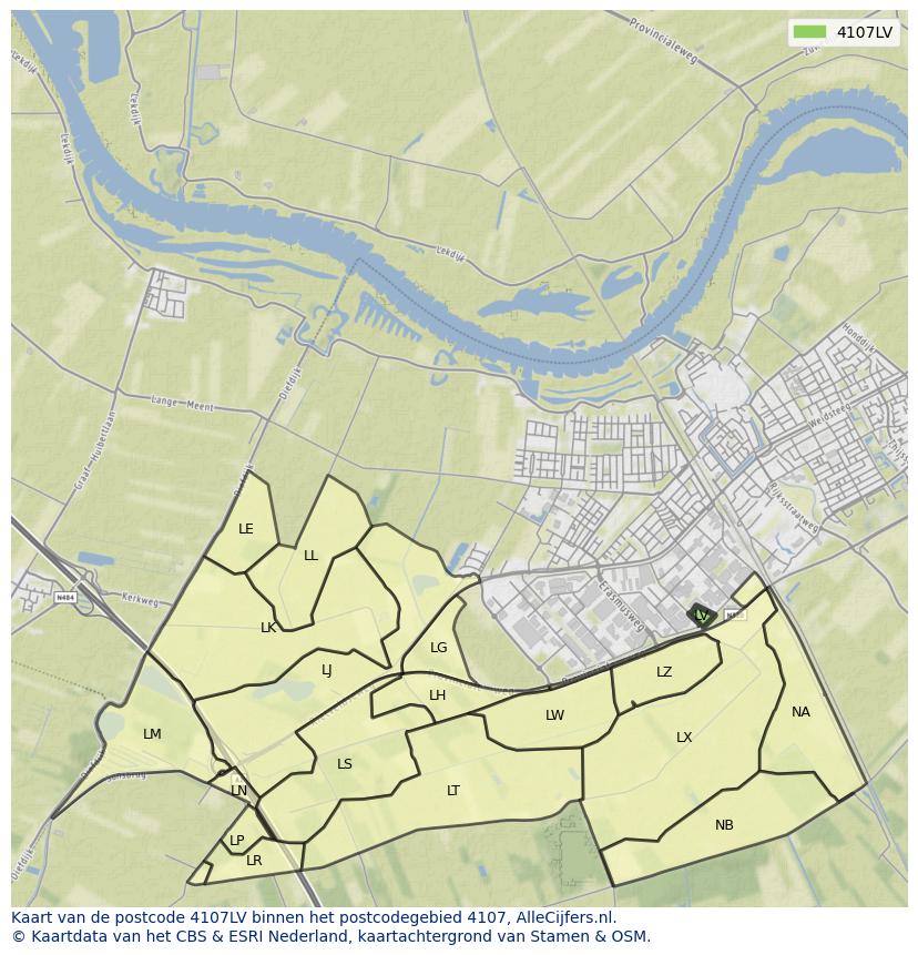 Afbeelding van het postcodegebied 4107 LV op de kaart.